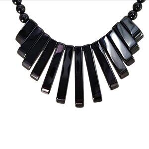 Vintage Hematite Graduated Boho Fringe / Bib Necklace 17" Choker